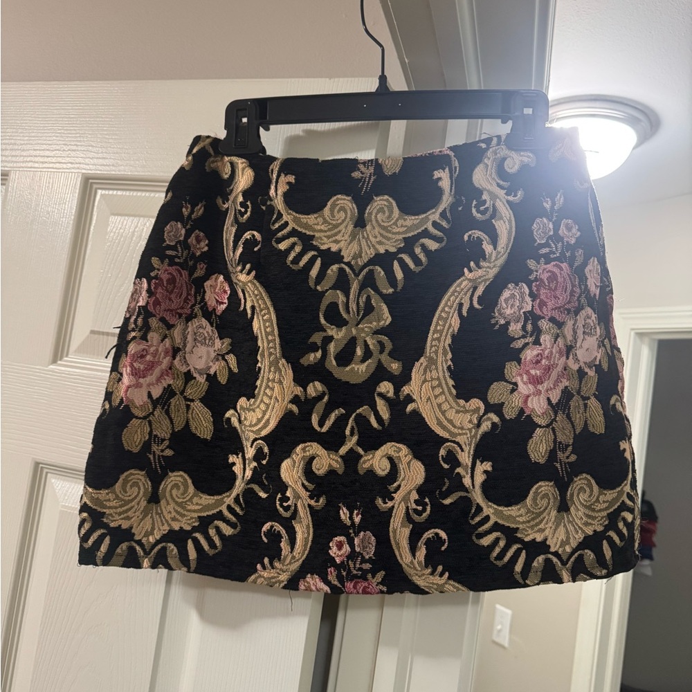 Miami Black and Gold Floral Mini Skirt